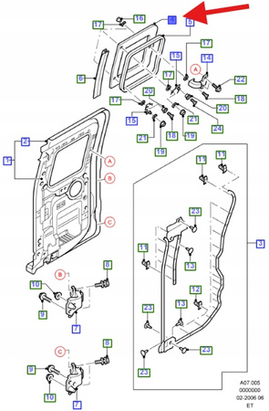 SZYBA DRZWI LEWY TYŁ FORD RANGER 2006- OE 1453477 _ 6M34-J29711-AA