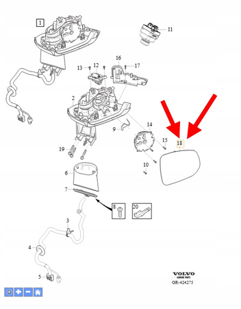 SZKŁO WKŁAD LUSTERKA PRAWEGO VOLVO XC90 2016- OEM/OE 31395541