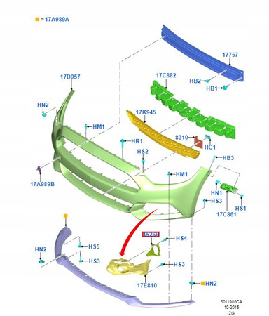 UCHWYT RAMKA HALOGENU LEWA FORD MUSTANG Mk6 2015- 5279337  _ FR3B-15267-AB