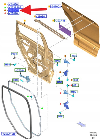 ZAWIAS DRZWI TYLNYCH LEWYCH GÓRNY KUGA SMAX OE 5243838 _ CJ54-S26801-AB