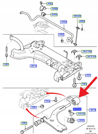 TULEJA WAHACZA PRZÓD FORD FIESTA 2001- 08 OE 1882987 _ 2S6J-3A262-DA