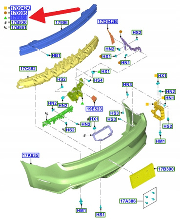ŚLIZG ZDERZAKA TYLNEGO PRAWY FORD MUSTANG 2015- OE 2036179 _ FR3B-17D960-AJ