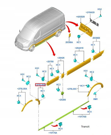 NAKŁADKA LISTWA NA DRZWI PRAWA FORD TRANSIT Mk7_1844901_BK31-V278L00-AD5CND