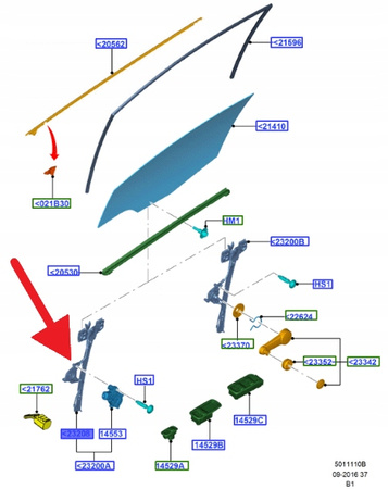 REGULATOR SZYBY PRZÓD PRAWY FORD FIESTA 2009- 1837993 _ 8A61-A23208-AE