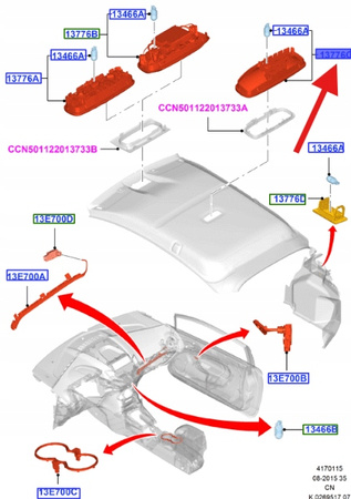 LAMPY WNĘTRZA PODSUFITKI FORD B-MAX FIESTA 2011- OE 1758122 _ 8A6A-13776-EA