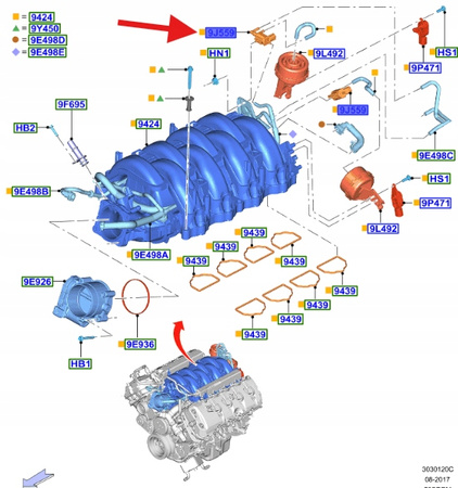 ZAWÓR PODCIŚNIENIA 5.0 V8 FORD MUSTANG 2016- 2017 5333339 _ FR3E-9J559-FA
