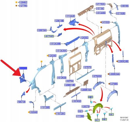 SŁUPEK A LEWY FORD TRANSIT CUSTOM MK1 2012- OE 2202053 _ JK21-V02509-AB