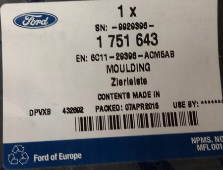 LISTWA BOKU PRAWA FORD TRANSIT 2006- 1751643 _ 6C11-29396-ACM5AB