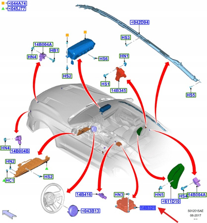 MODUŁ PODUSZKI POWIETRZNEJ FORD MUSTANG 2017- OE 2216767 _ JR3T-14B321-FA