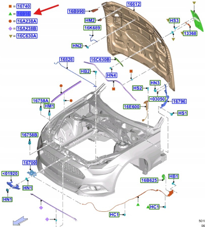 LINKA OTWIERANIA MASKI FORD MUSTANG MK6 2017- OE 2161265 _ JR3B-16B975-AB
