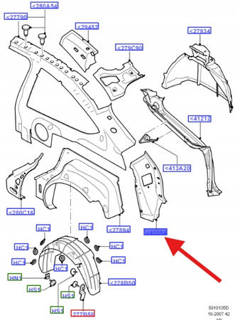 PRZEDŁUŻENIE SŁUPKA D LEWY TYŁ FOCUS 2004- 2008 OE 1323267 _ 4M51-A41055-AD