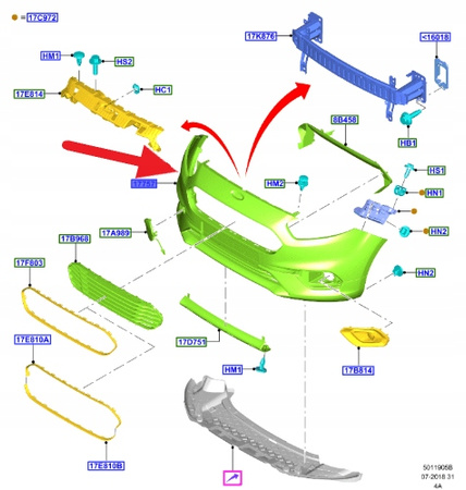 ZDERZAK PRZEDNI ZAGRUNTOWANY FORD COURIER 2018- 2261626 _ PJT76-17757-DCP