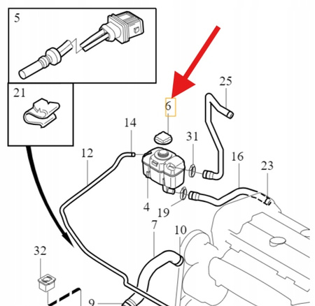 KOREK ZBIORNICZKA CHŁODZENIA VOLVO XC90 2003- S60 2001- S80 V70 OE 9445462