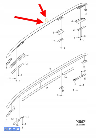 LEWY RELING DACHU VOLVO XC90 2016- OEM/OE 31349909