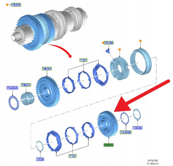 STOŻEK I KOŁO ZĘBATE 2. BIEGU MANUAL 6MX65 FORD 2118821 _ H1BR-7M162-AFDA