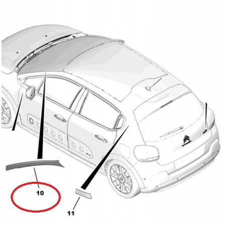 NAKLEJKA SŁUPKA PRZEDNIEGO PRAWA CITROEN C3 2016- + lewop tył