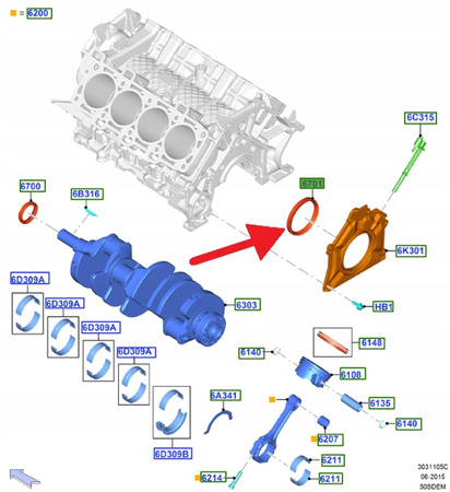 USZCZELKA WAŁU KORBOWEGO TYŁ 5.0 V8 FORD MUSTANG 15- 5044262 _ AT4E-6701-AA