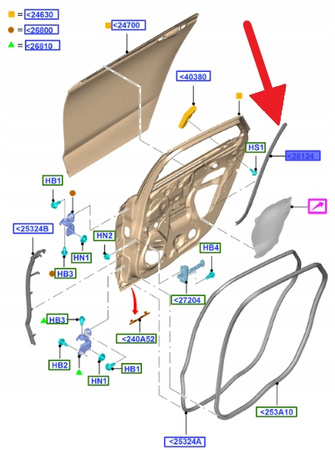 USZCZELKA PIONOWA DRZWI PRAWY TYŁ MONDEO 2014- OE 5256788 _ DS73-F28124-AB