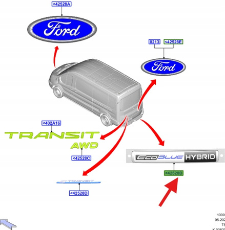 EMBLEMAT NAPIS ECOBLUE HYBRID TRANSIT CUTSOM 19- 2418404 _ KK31-A42528-AA