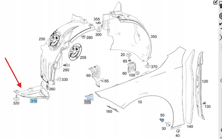 DOLNA CZĘŚĆ NADKOLA NAROŻNIK PRAWY PRZÓD MERCEDES W177 W247 OE A1778840000
