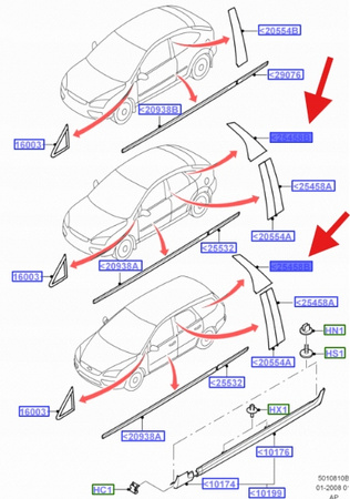 LISTWA PIONOWA DRZWI LEWY TYŁ FORD FOCUS 2004- OE 1680521 _ 4M51-A254A43-BG