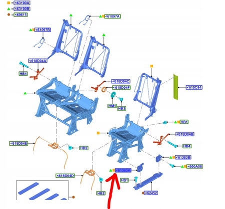 ZAMEK SIEDZENIA TYŁ FORD TRANSIT CUSTOM 2012- 2448293 _ BK21-61382-AD