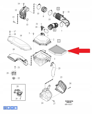 Filtr powietrza Volvo V40 D4/B4 OE 31368022