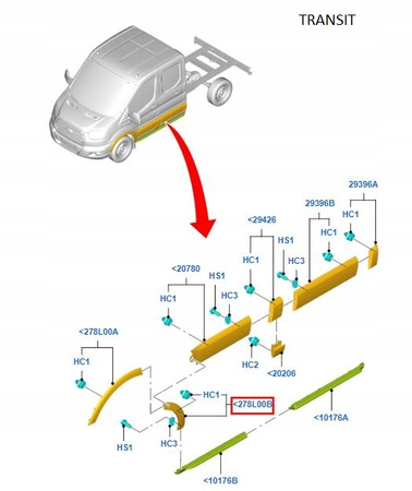 NAKŁADKA LISTWA DRZWI LEWA FORD TRANSIT Mk7 2014-19 _ 1844905 _ BK31-V278L01-AD5CND
