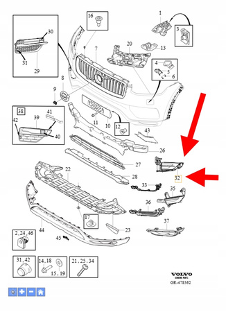 PRAWA KRATKA ZAŚLEPKA ZDERZAKA PRZÓD VOLVO XC90 2016-2019 OEM/OE 31383630