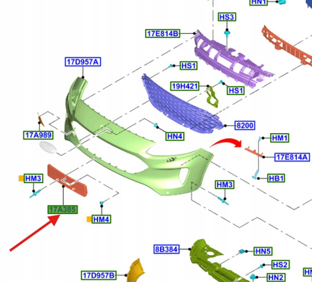 UCHWYT PODKŁADKA TABLICY PRZÓD FORD KUGA Mk3 2443938 _ LV4B-17A385-AB5YZ9