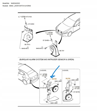 Sygnał dźwiękowy niskotonowy - Mazda 3 BP_BDGG6679YA