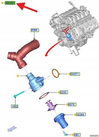 OBUDOWA TERMOSTATU 5.0 V8 FORD MUSTANG 2015- 2023- 2520690 _ BR3E-8A586-LE