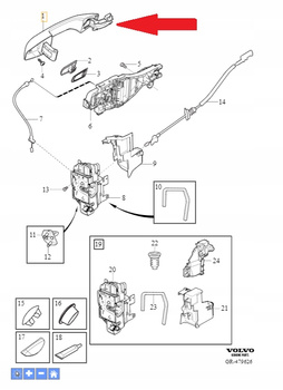 Lewa klamka z podświetleniem Volvo OE 39842713