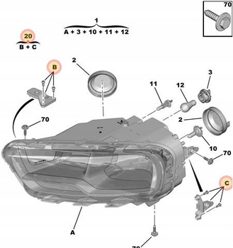ZESTAW NAPRAWCZY REFLEKTORA PRAWEGO CITROEN C4 CACTUS OE 1611288080