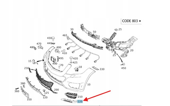LISTWA ZAŚLEPKA ZDERZAKA PRAWY PRZÓD MERCEDES GLK W204 OE A2048853674