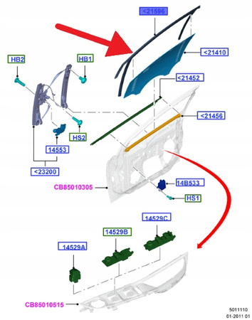 USZCZELKA SZYBY DRZWI PRAWY PRZÓD FORD FOCUS 2011- 1725262 _ BM51-A21510-AF