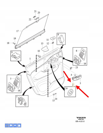 KLAMKA WEWNĘTRZNA DRZWI LEWY VOLVO XC90 2016- OEM/OE 31699903