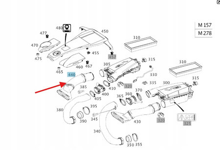PRZEWÓD SSĄCY WLOT POWIETRZA PRAWY M278 MERCEDES S W217 W222 OE A2780905082