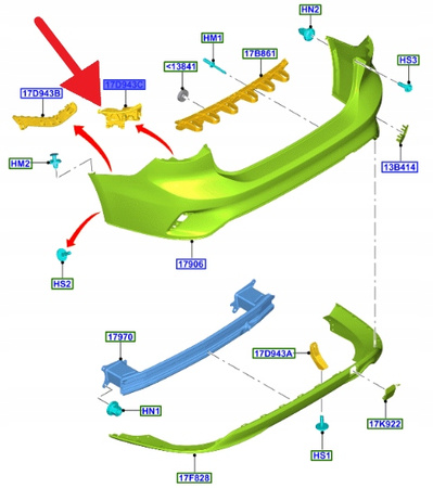 ŚLIZG ZDERZAKA LEWY TYŁ FORD FOCUS 2018- OE 2195612 _ JX7B-17D981-B1B