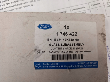 SZKŁO LUSTERKA PRAWA FORD FOCUS Mk3 MONDEO MK4_1746422_BS71-17K740-HA