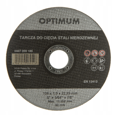 TARCZA DO CIĘCIA STALI NIERDZEWNEJ WURTH 125 x 22,