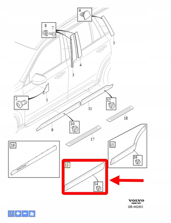 LISTWA BOCZNA DRZWI LEWY PRZÓD VOLVO XC90 2016- OEM/OE 39836865