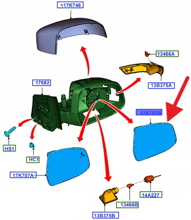 PRAWY WKŁAD LUSTERKA FORD FOCUS 2011- MONDEO 07- 1746419 _ BS71-17K740-GA