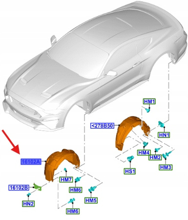 NADKOLE PRAWY PRZÓD FORD MUSTANG 2021- OE 2513832 _ MR3B-16A562-AB