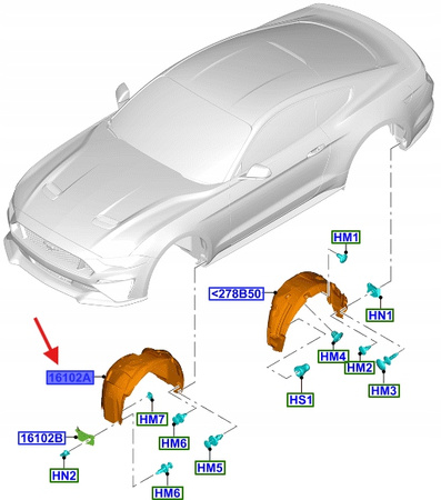 NADKOLE LEWY PRZÓD FORD MUSTANG 2021- OE 2513833 _ MR3B-16A563-AB