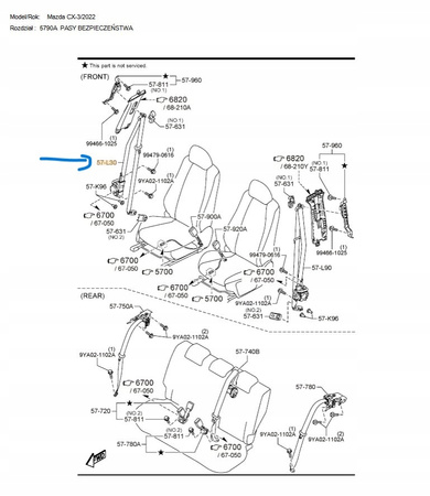 Napinacz wstępny prawy - Mazda 2 DJ Mazda CX-3 DK_DB2P57L30C