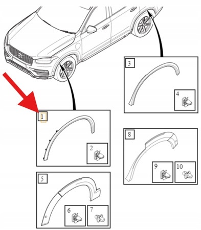 LISTWA POSZERZENIE BŁOTNIKA PRAWY PRZÓD VOLVO XC90 2024- OE 40017409