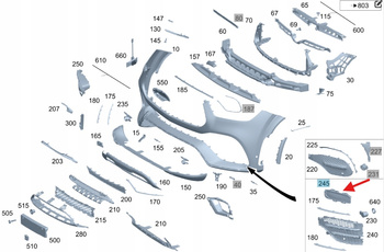 KRATKA ZDERZAKA PRAWY PRZÓD MERCEDES GLE W167 OE A1678858803