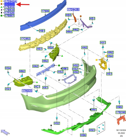 ŚLIZG ZDERZAKA PRAWY TYŁ FORD MUSTANG 2017- 2263528 _ JR3B-17F766-AC