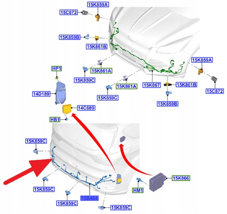 WIĄZKA CZUJNIKÓW PARKOWANIA TYŁ KUGA 2018- 2425219 _ GV4T-15K868-MFG